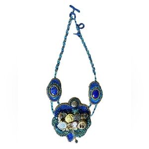 Artisan Bead Embroidered Assemblage Necklace Watch Parts Cameo Statement Piece